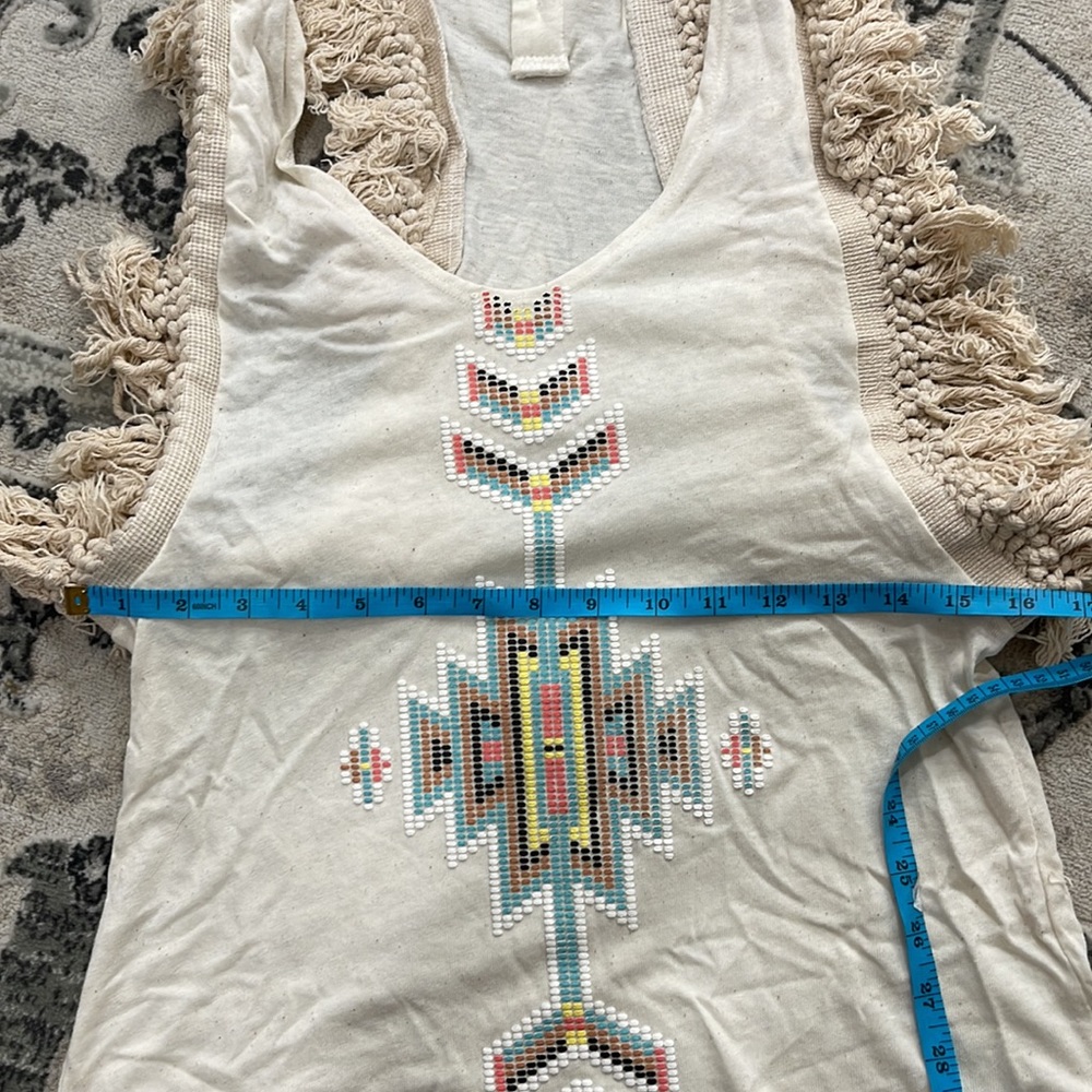 Navajo Boho Fringe Racer Top Sleevless Open Racerback - Picture 11 of 11